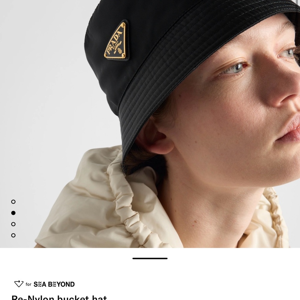 Prada Black Textured Bucket Hat with Golden Detail